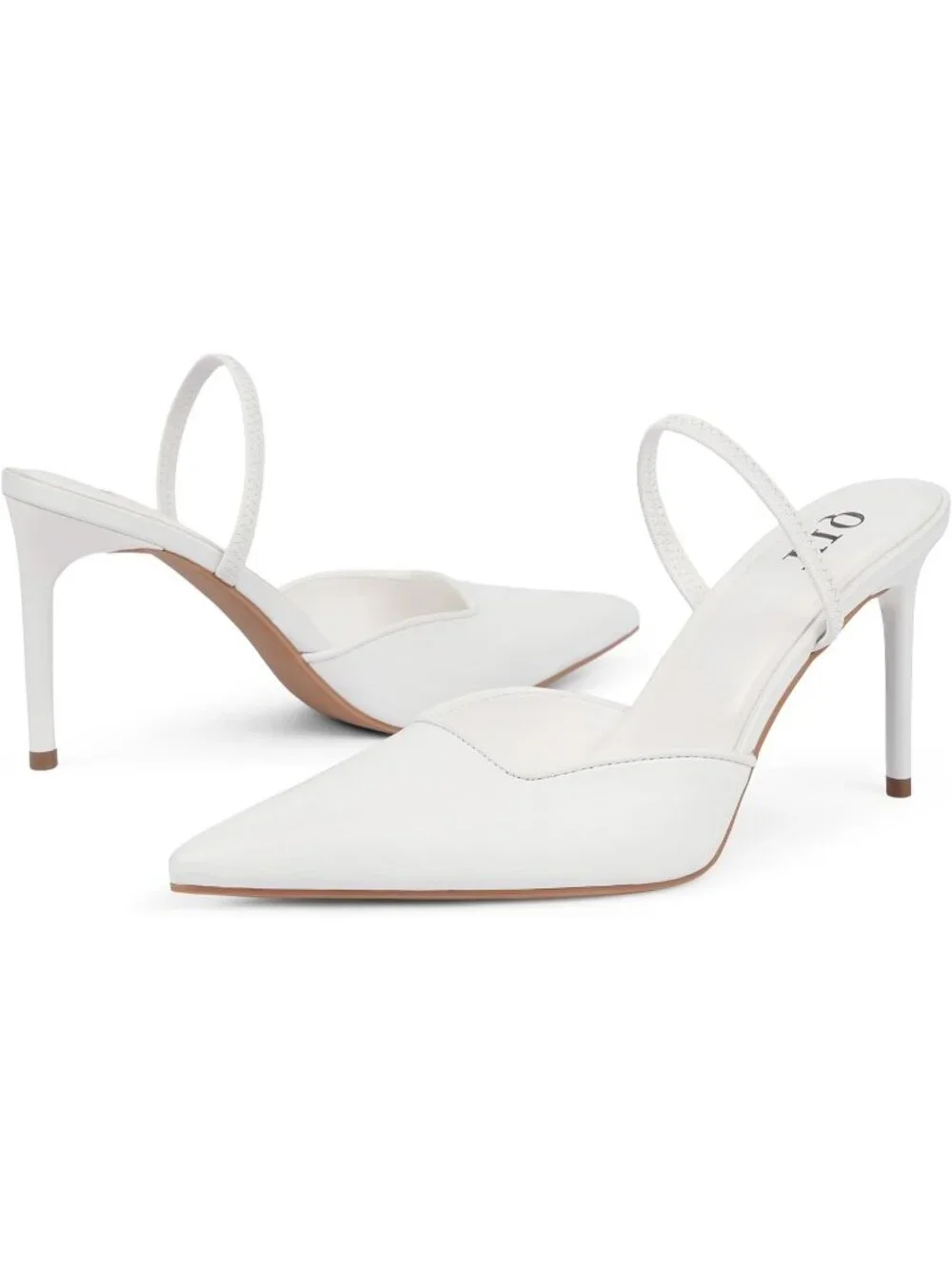 Women White Pu Leather Closed Pointed Toe Sexy Slip on Backless High Heel Sandal